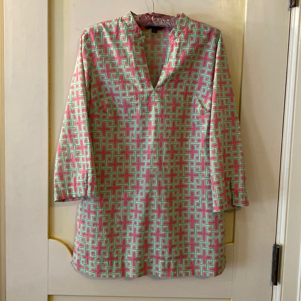 Brooks Bros tunic pink & green M